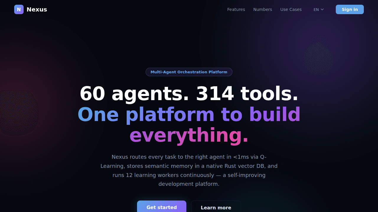 Nexus — piattaforma di orchestrazione multi-agente con Q-Learning router e Web IDE