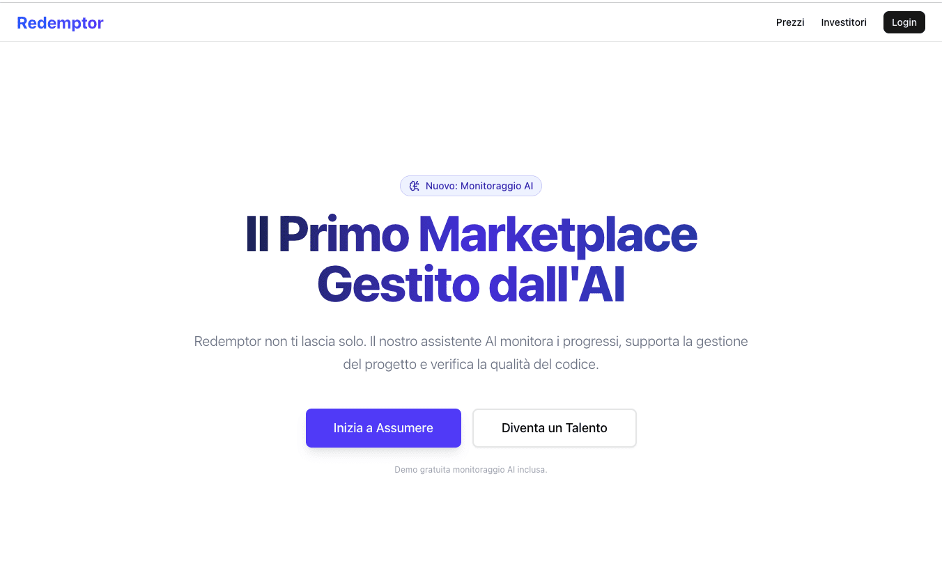 Screenshot piattaforma Redemptor